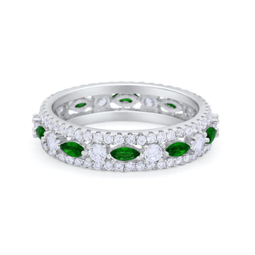 Full Eternity Rings Marquise Ring Simulated Green Emerald CZ 925 Sterling Silver
